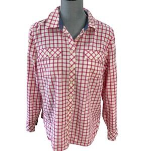 Talbots Womens Size Large Pink‎ White Plaid Check Long Sleeve Button Up Shirt
